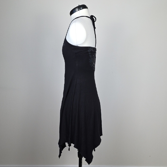 Kärv Black Asymmetrical Halter Dress with Mesh Detail & Silver Print – No Label - Picture 4 of 9